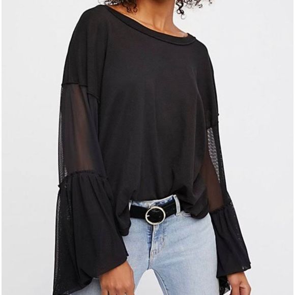 Free People Tops - Free people black bell sleeve top size medium